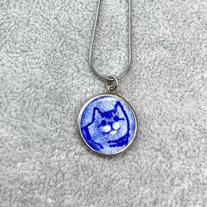 RARE Vintage Victor Lee Enamel Cat Coin Sterling Silver Pendant Necklace